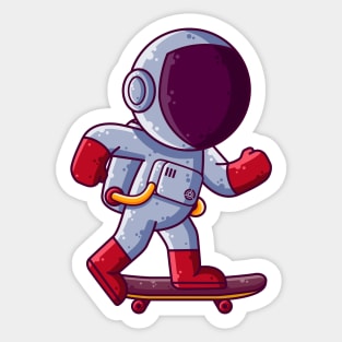 Cute Astronaut Playing Skateboard Cartoon Sticker